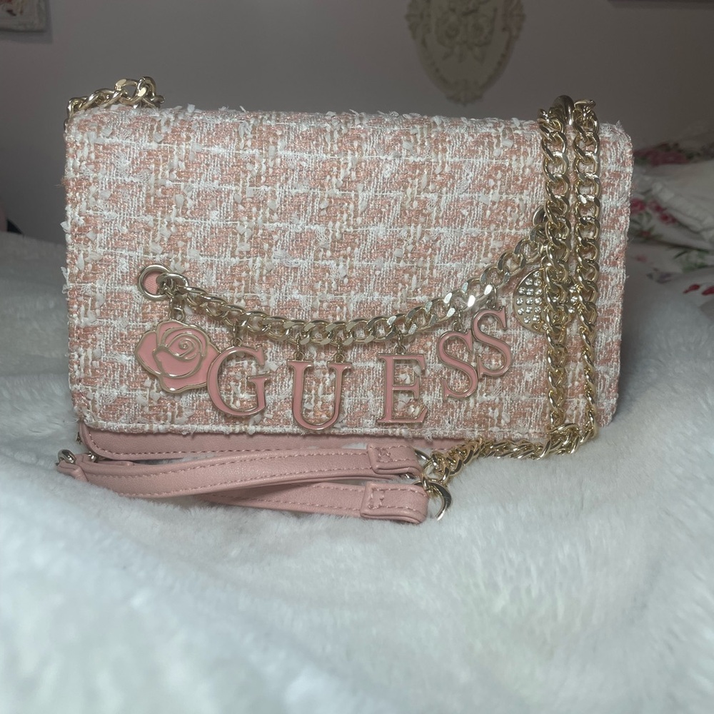 Guess pink tweed shoulder purse - Picture 4 of 5